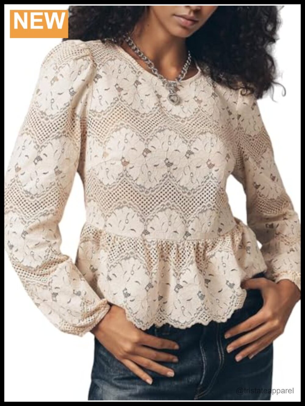Women's Lace Peplum Blouse Long Sleeve Floral Hollow Out Crochet Dressy Top
